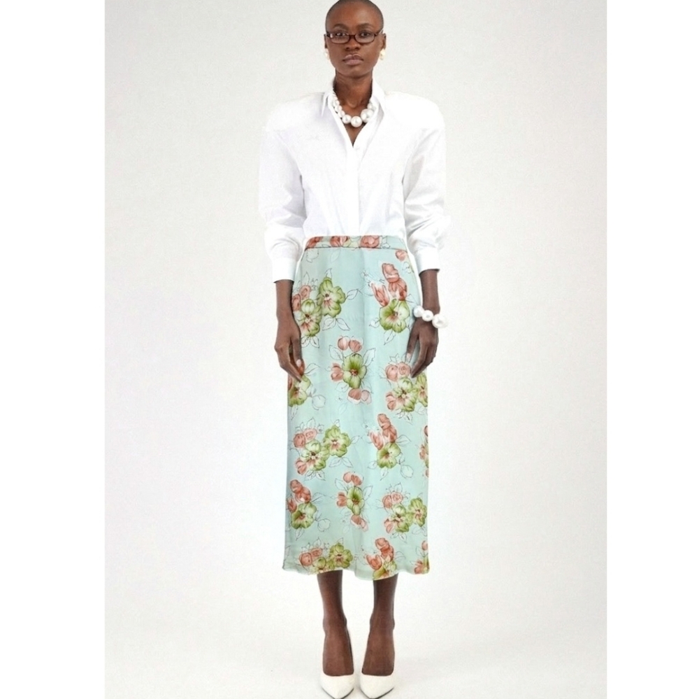 Jennifer Moore Mint Watercolor Floral A-Line Skirt Pockets Y2K Vintage Easter 4P
